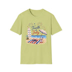Fourth of July Beach Scene T-Shirt, Patriotic Summer Ocean Surfboard Tee, 4th of July Beach Vacation Shirt, Fireworks Umbrella Surfboard America