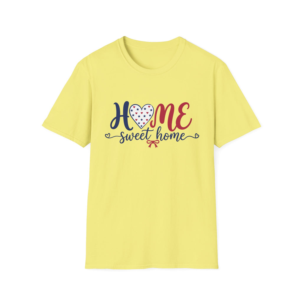 Patriotic Home Sweet Graphic Tee - 4th of July Heart Bow T-Shirt USA Flag Top Red White Blue Coquette