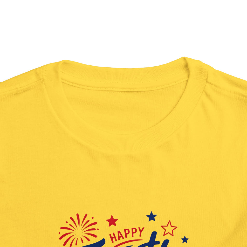 Happy Fourth of July Patriotic T-Shirt, Americana Fireworks Graphic Tee, Retro Independence Day Shirt, Summer Celebration Apparel, Red White Blue Outfit Toddler Short Sleeve Tee
