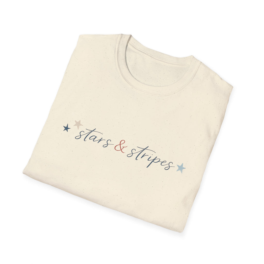 Stars and Stripes Script T-Shirt, 4th of July, Minimalist Patriotic Tee, Subtle Patriotic Gift, Dainty Script America Independence Day