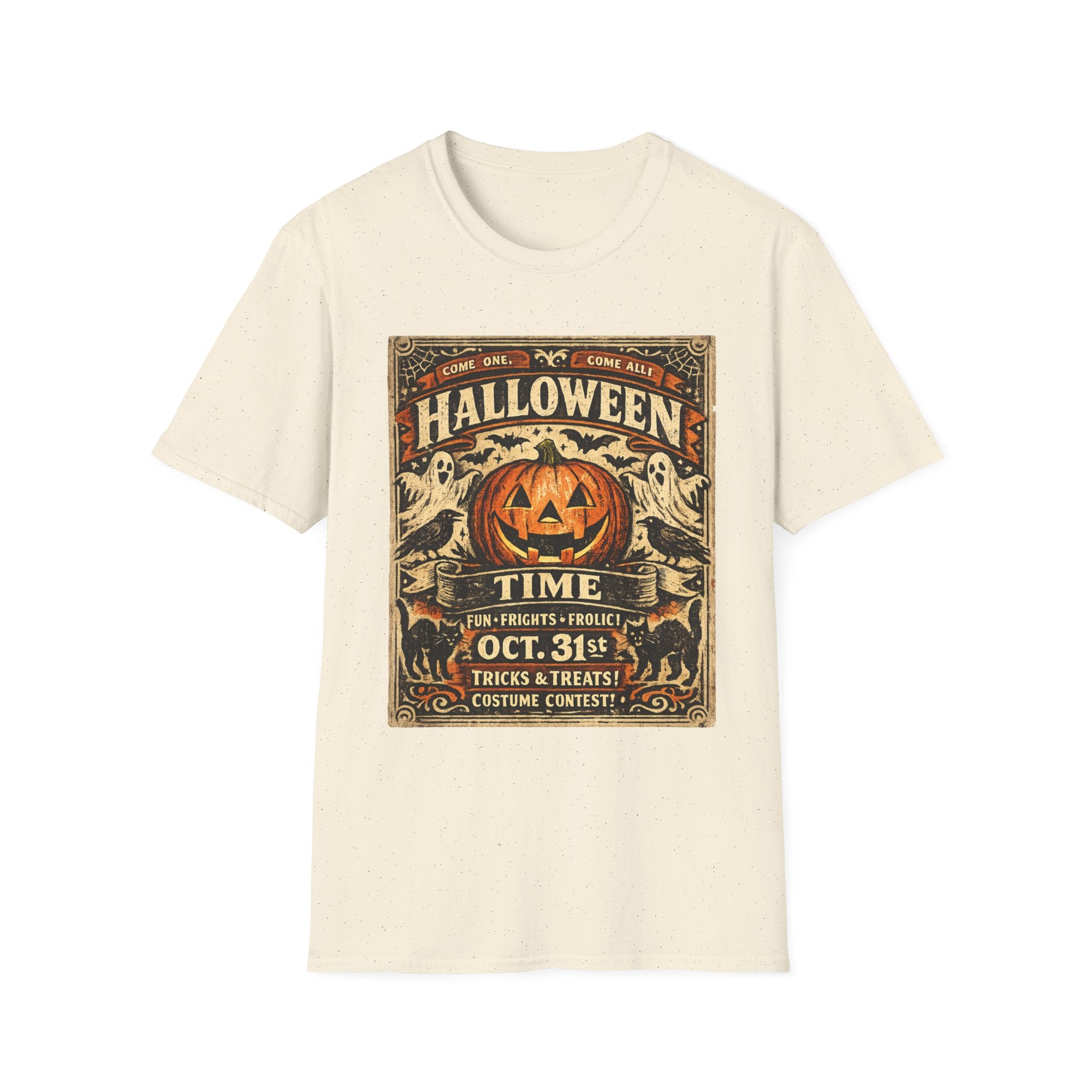 Vintage Halloween Pumpkin T-Shirt — "Halloween Time" Retro Poster Tee