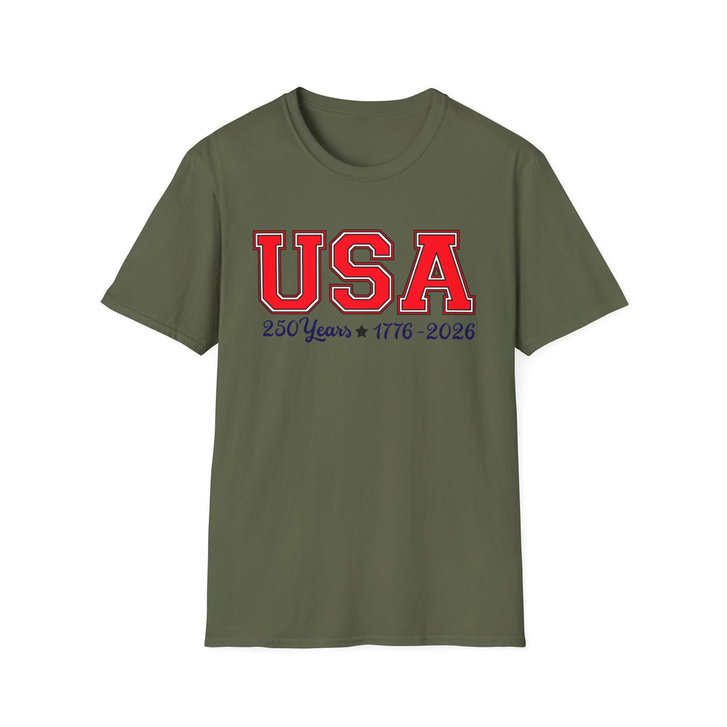 USA 250 Years Shirt 1776 2026, America 250th Anniversary T-Shirt, Varsity Style Patriotic Tee, Fourth of July Gift, Classic USA Bold Letter Shirt