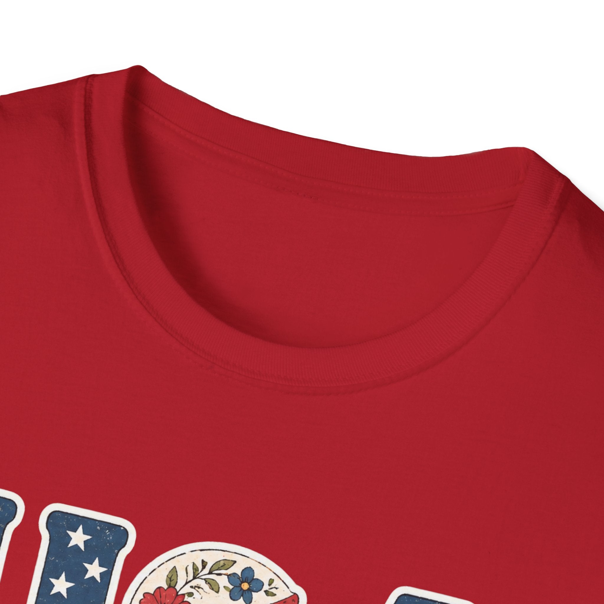 USA Patriotic Floral T-Shirt | American Flag Block Lettering Graphic Tee, Fourth Of July Vintage Cottagecore Top