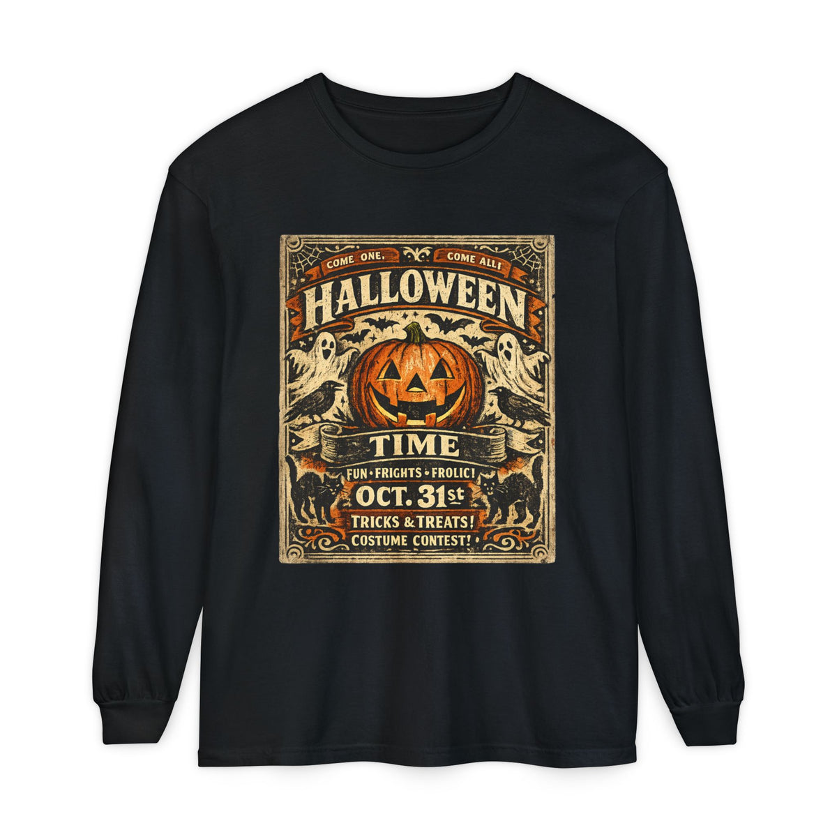 Halloween Time Vintage Jack-O'-Lantern & Ghosts Long Sleeve T-Shirt