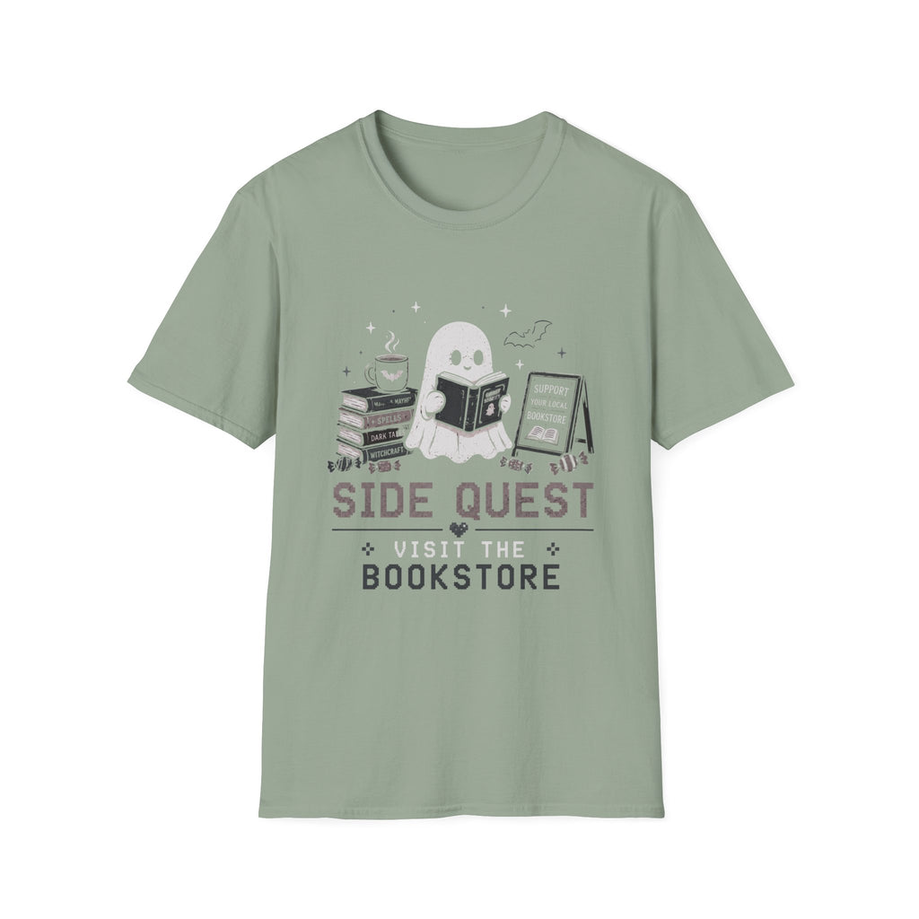 Ghost Reader T-Shirt — "Side Quest: Visit the Bookstore" Cute Halloween Book Lover Tee