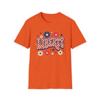 Liberty Retro USA Tee, Vintage Red White Blue Shirt, Patriotic Floral Graphic Top, Fourth of July Celebration Outfit Unisex Softstyle T-Shirt