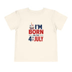 Born on the 4th of July Tee, Patriotic Birthday USA Shirt, Red White Blue Cupcake Graphic Top, Independence Day Celebration Outfit Toddler Short Sleeve Tee