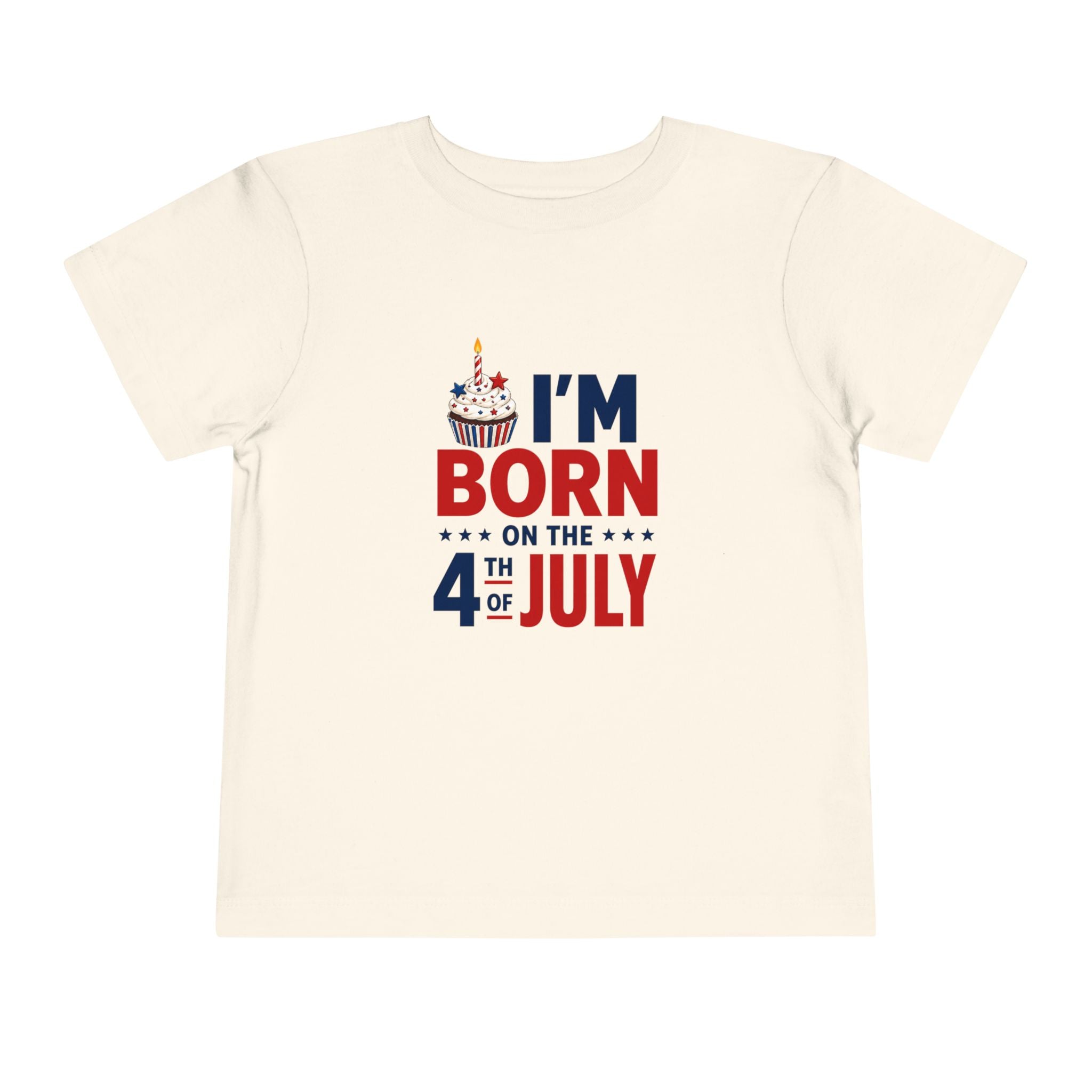 Born on the 4th of July Tee, Patriotic Birthday USA Shirt, Red White Blue Cupcake Graphic Top, Independence Day Celebration Outfit Toddler Short Sleeve Tee