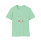 Happy 4th of July Sparkle Bow T-Shirt, Coquette Patriotic Sparkle Star Tee, Feminine Independence Day Shirt, Cute Mixed Typography 4th July