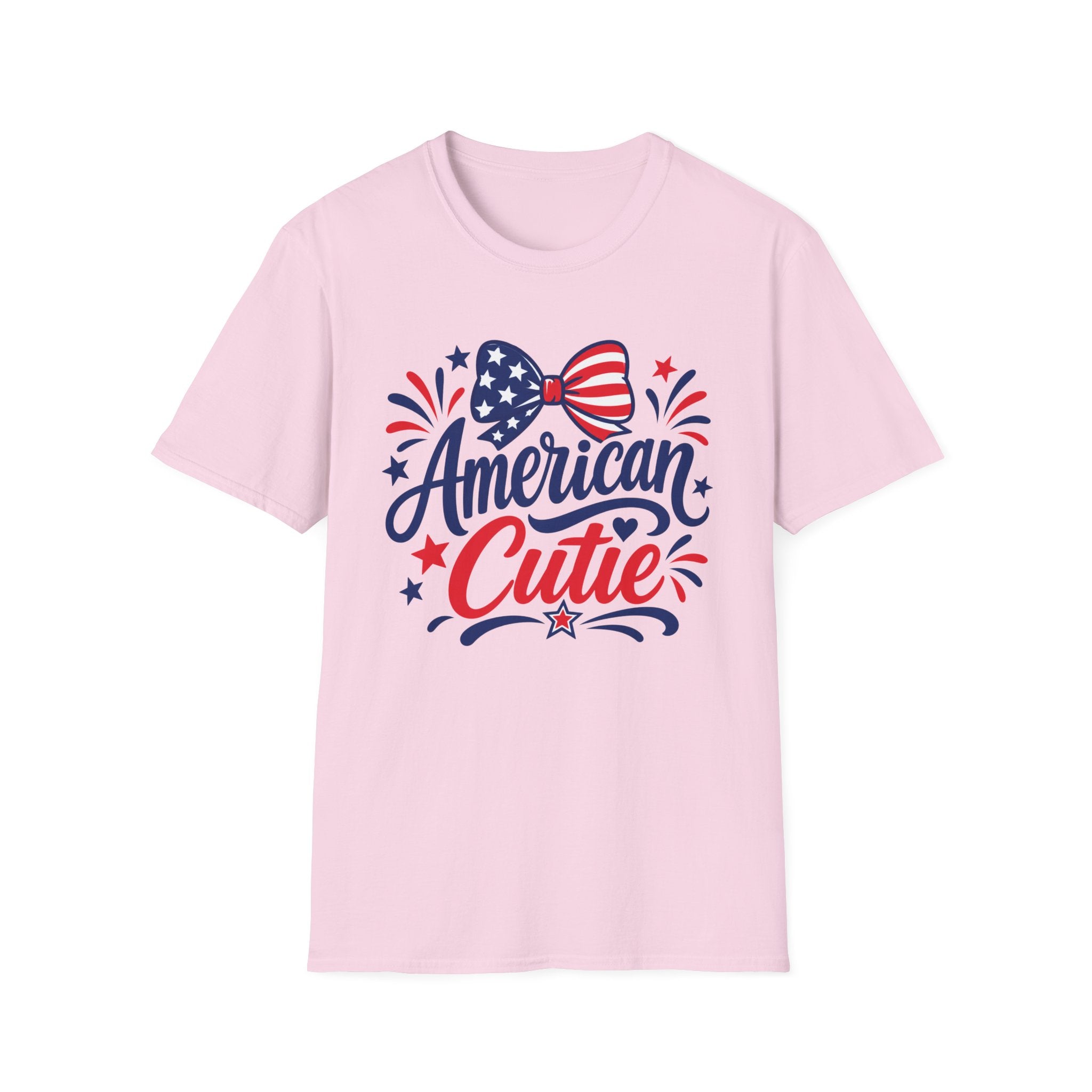 American Cutie Patriotic Bow Tee, Red White Blue Fireworks Shirt, Cute USA Fourth of July Outfit, Festive American Graphic Top T-Shirt