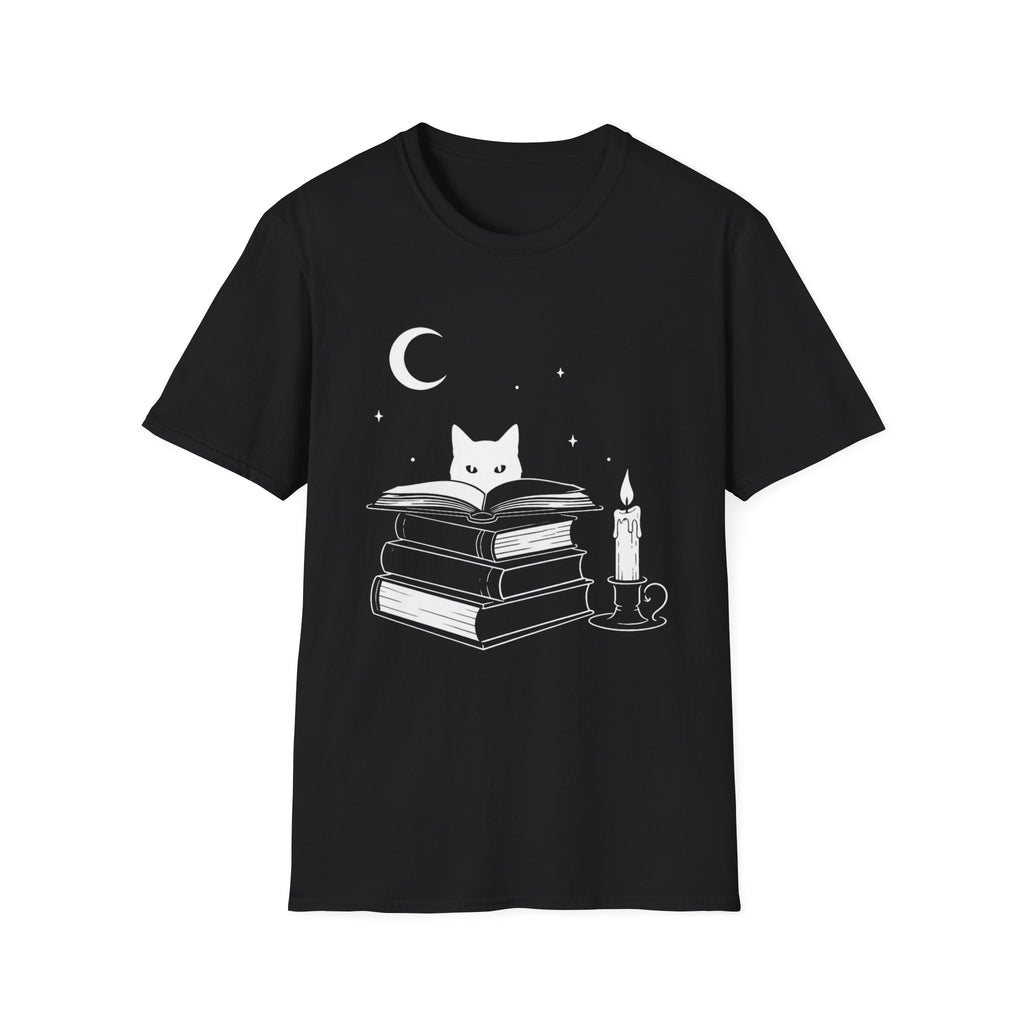 Cat & Books T‑Shirt — Mystical Reading Graphic Tee