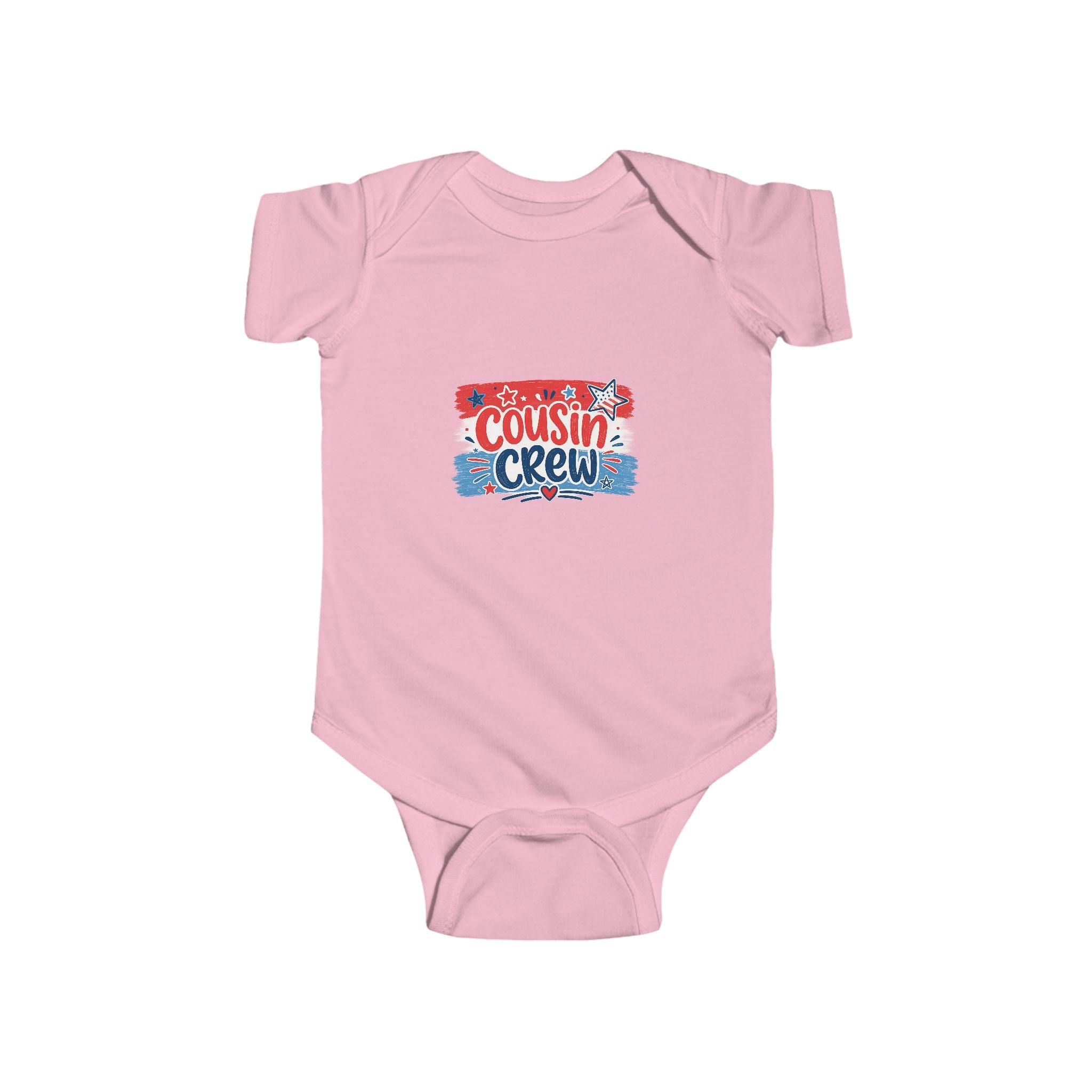 Cousin Crew Baby Onesie, Patriotic Red White Blue Infant Bodysuit, Cute USA Family Graphic Outfit, Fourth of July Celebration Wear Infant Fine Jersey Bodysuit