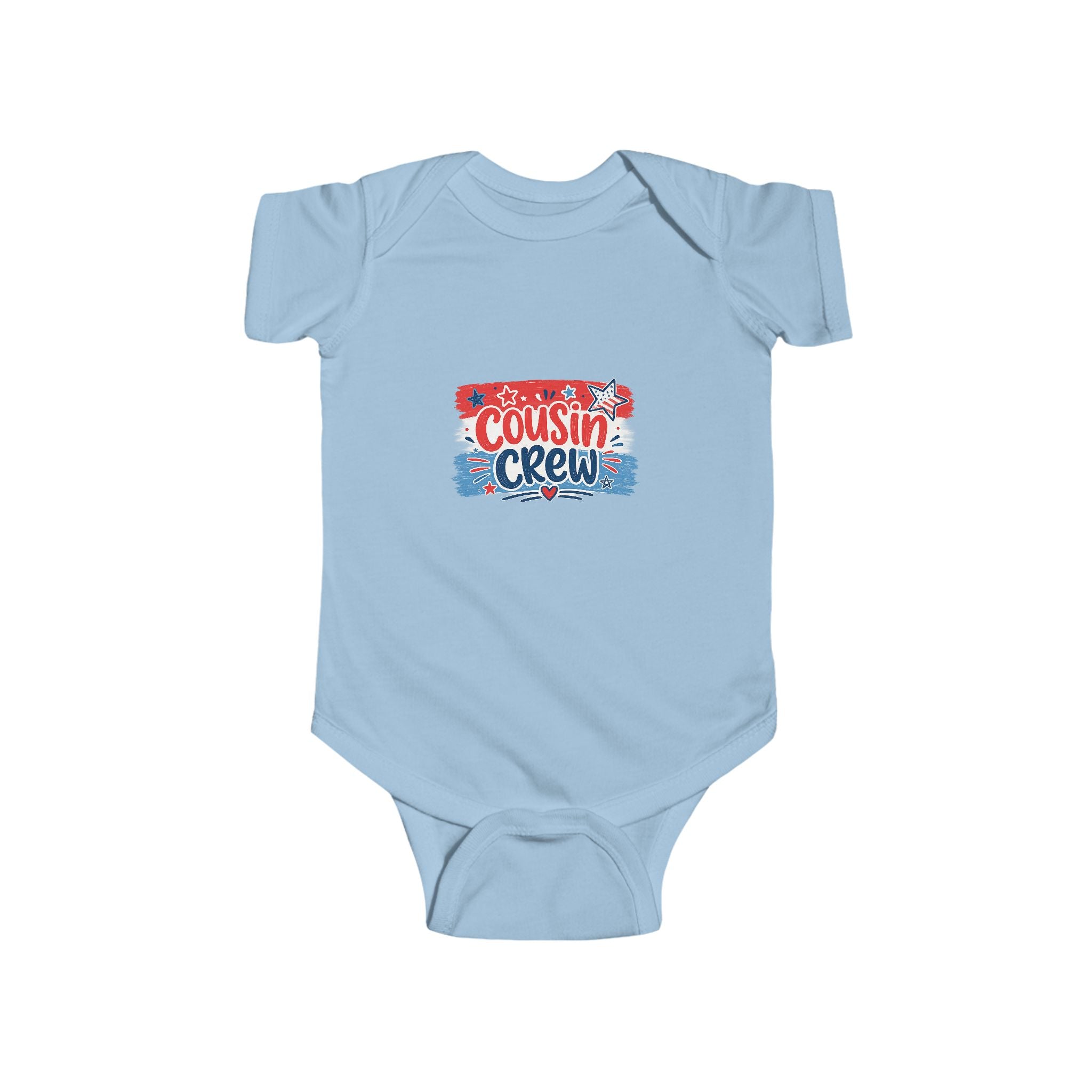 Cousin Crew Baby Onesie, Patriotic Red White Blue Infant Bodysuit, Cute USA Family Graphic Outfit, Fourth of July Celebration Wear Infant Fine Jersey Bodysuit