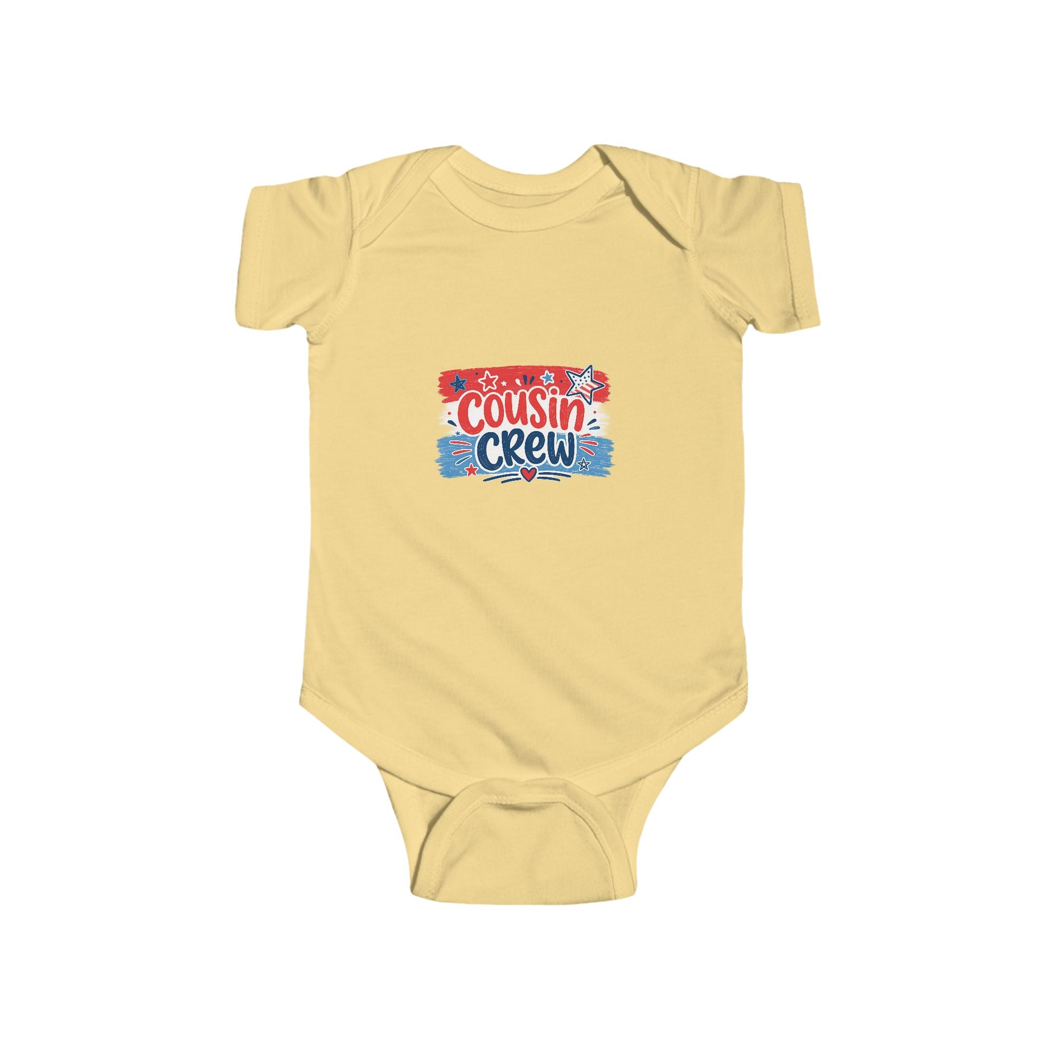 Cousin Crew Baby Onesie, Patriotic Red White Blue Infant Bodysuit, Cute USA Family Graphic Outfit, Fourth of July Celebration Wear Infant Fine Jersey Bodysuit