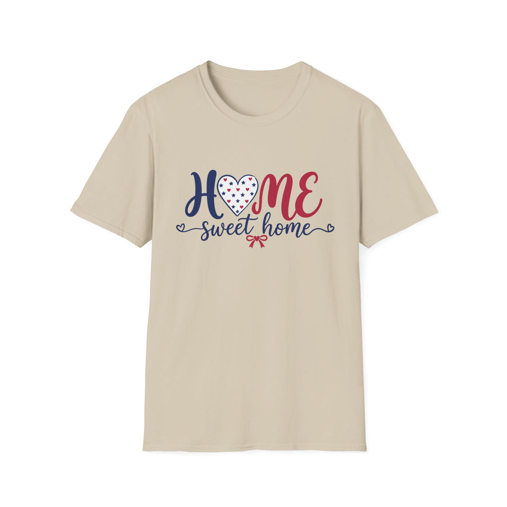 Patriotic Home Sweet Graphic Tee - 4th of July Heart Bow T-Shirt USA Flag Top Red White Blue Coquette