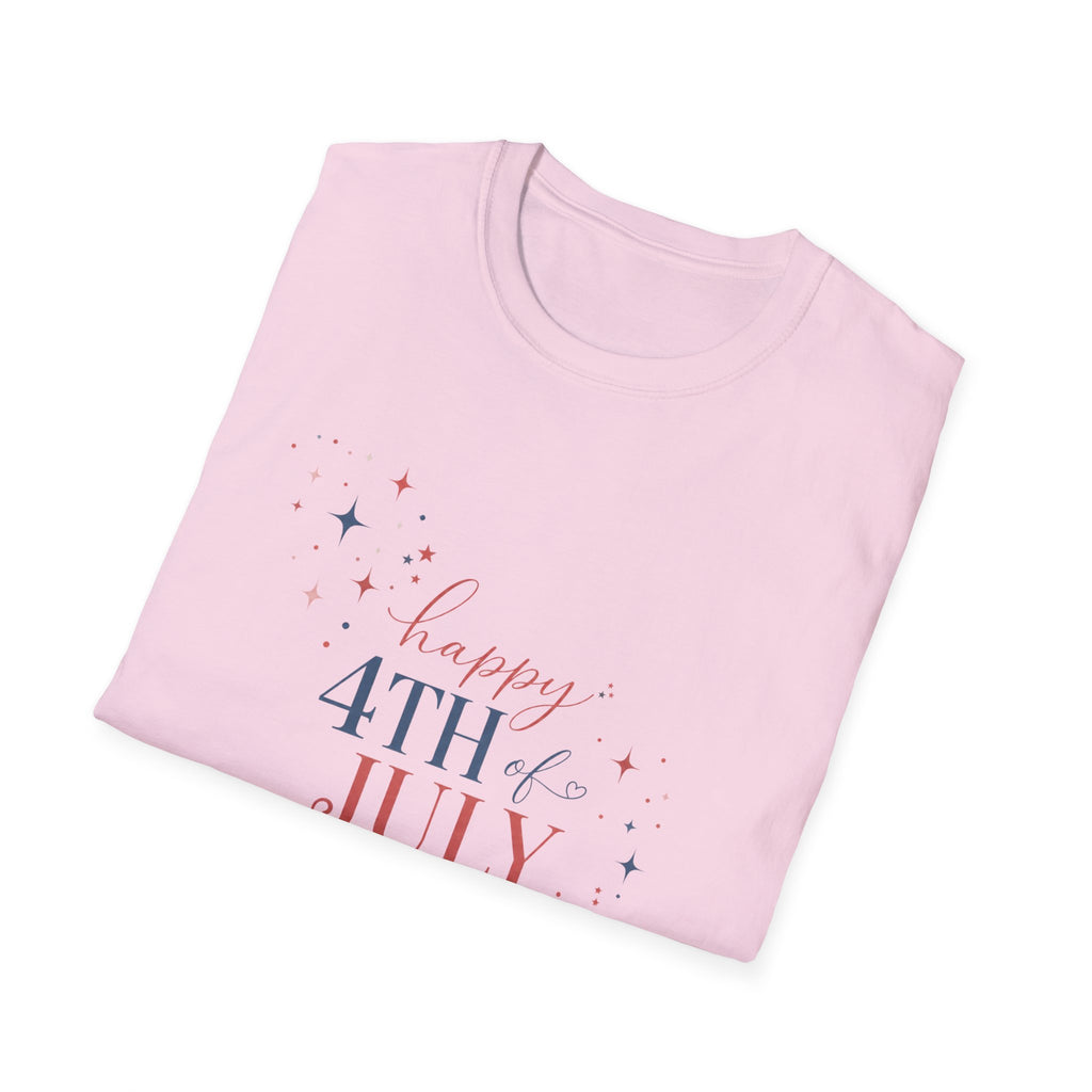 Happy 4th of July Sparkle Bow T-Shirt, Coquette Patriotic Sparkle Star Tee, Feminine Independence Day Shirt, Cute Mixed Typography 4th July
