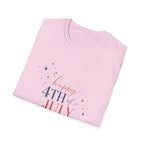 Happy 4th of July Sparkle Bow T-Shirt, Coquette Patriotic Sparkle Star Tee, Feminine Independence Day Shirt, Cute Mixed Typography 4th July