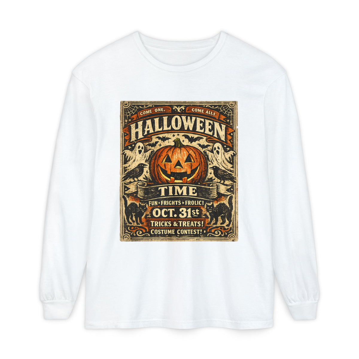 Halloween Time Vintage Jack-O'-Lantern & Ghosts Long Sleeve T-Shirt