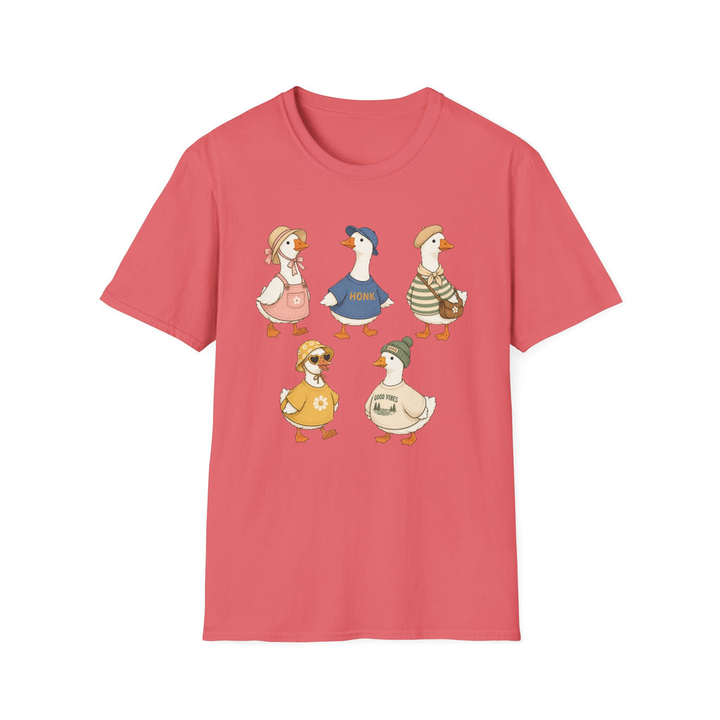 Cute Vintage Farm Ducks Graphic T-Shirt — Whimsical "Honk" Goose Family Tee
