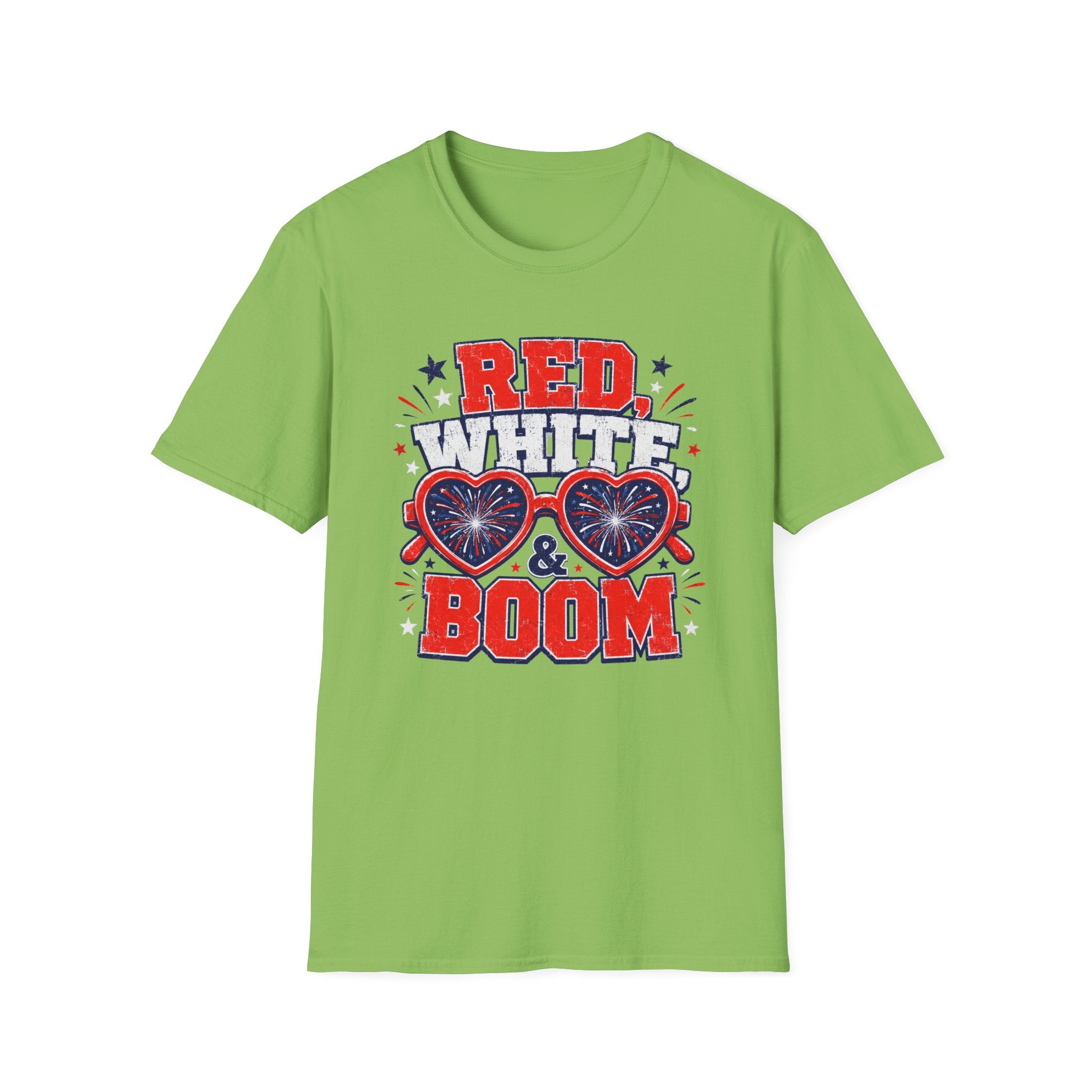 Red White Boom Sunglasses Shirt, Funny Patriotic Heart Glasses Firework Tee, 4th of July Pun Party T-Shirt, Retro Boom America Celebration Gift