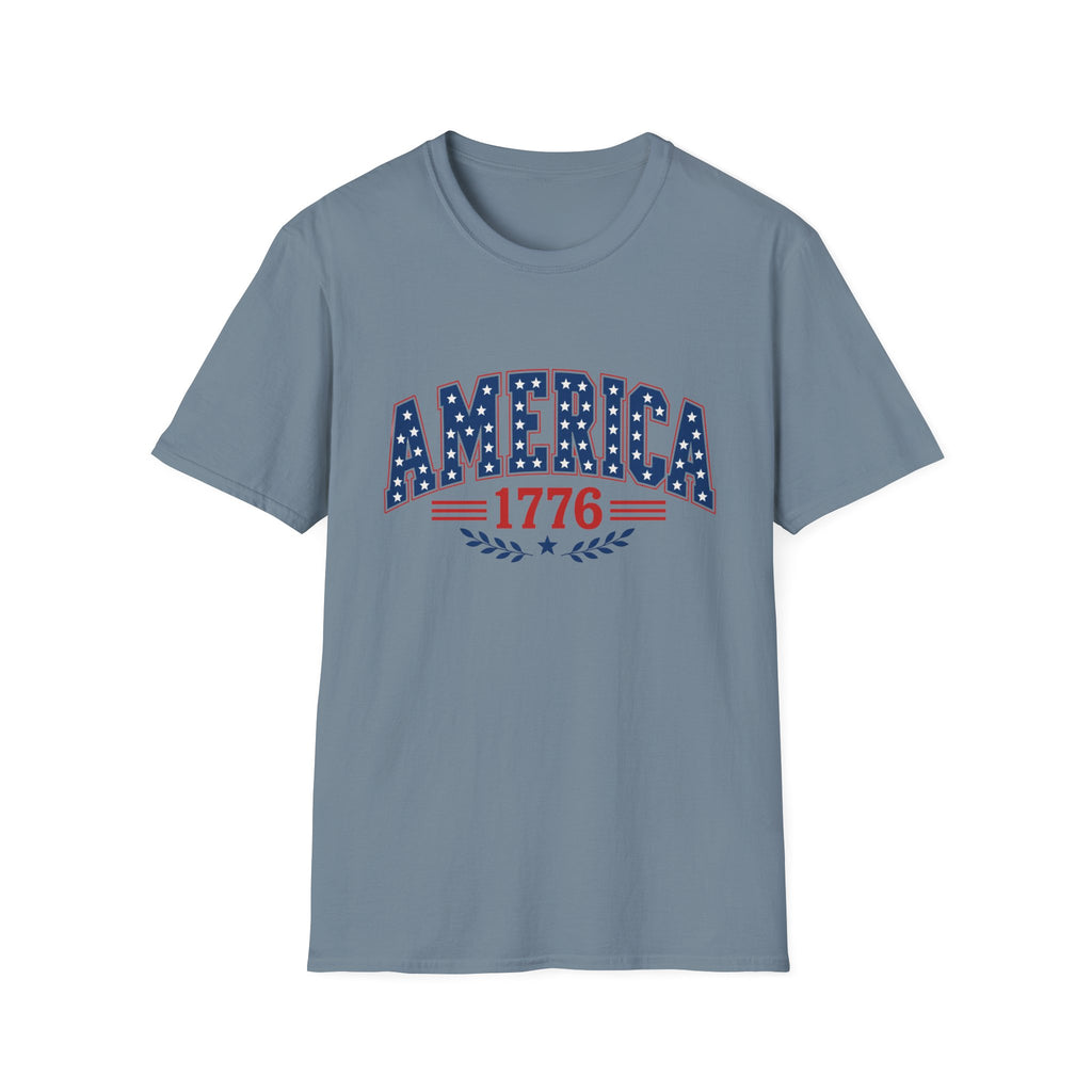America 1776 Patriotic Tee, USA Heritage Shirt, Red White Blue Graphic Top, Classic American Pride OutfitT-Shirt