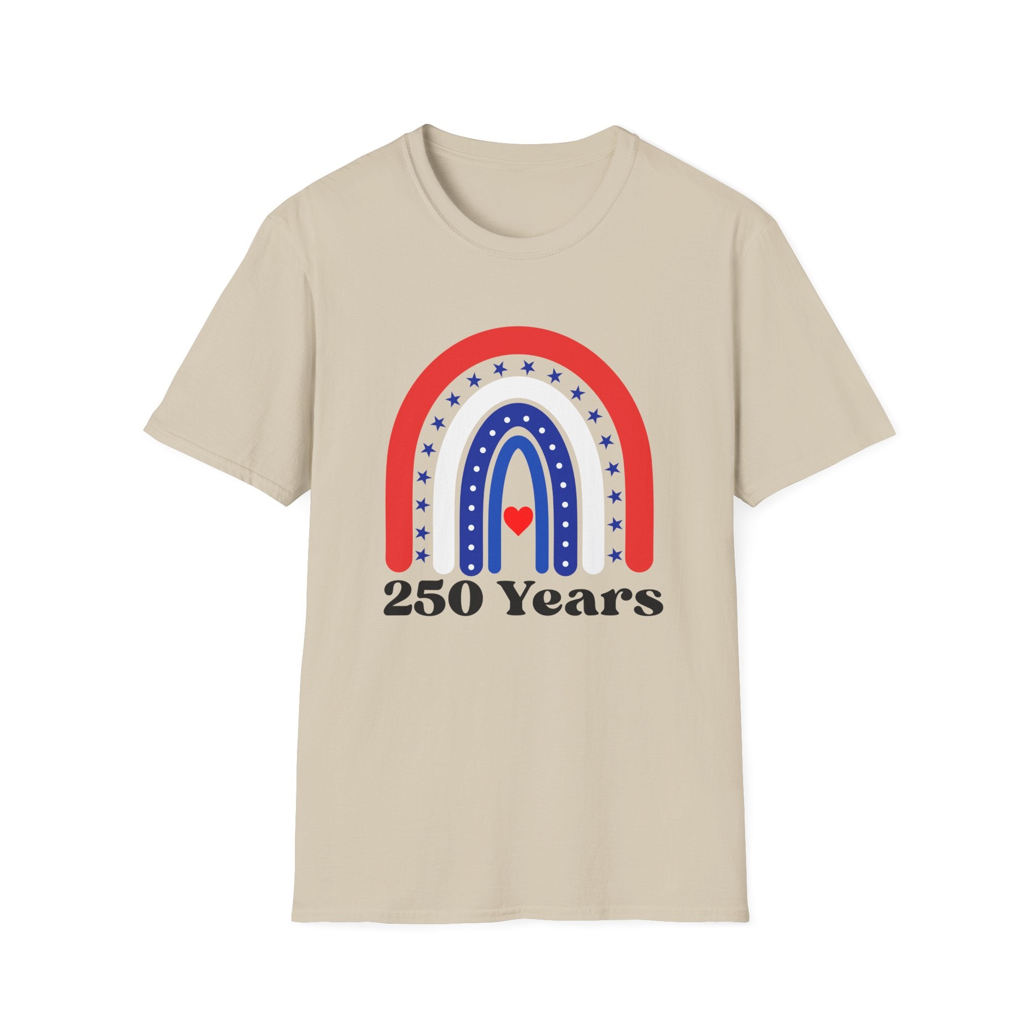 Patriotic Rainbow 250 Years T-Shirt, Boho 4th of July Rainbow Tee, America 250th Anniversary Shirt, Cute USA Rainbow Heart Gift, Independence Day