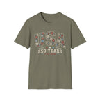 USA 250 Years T-Shirt | Semiquincentennial Patriotic Floral Graphic Tee, 1776 2026 Varsity Block Lettering Top