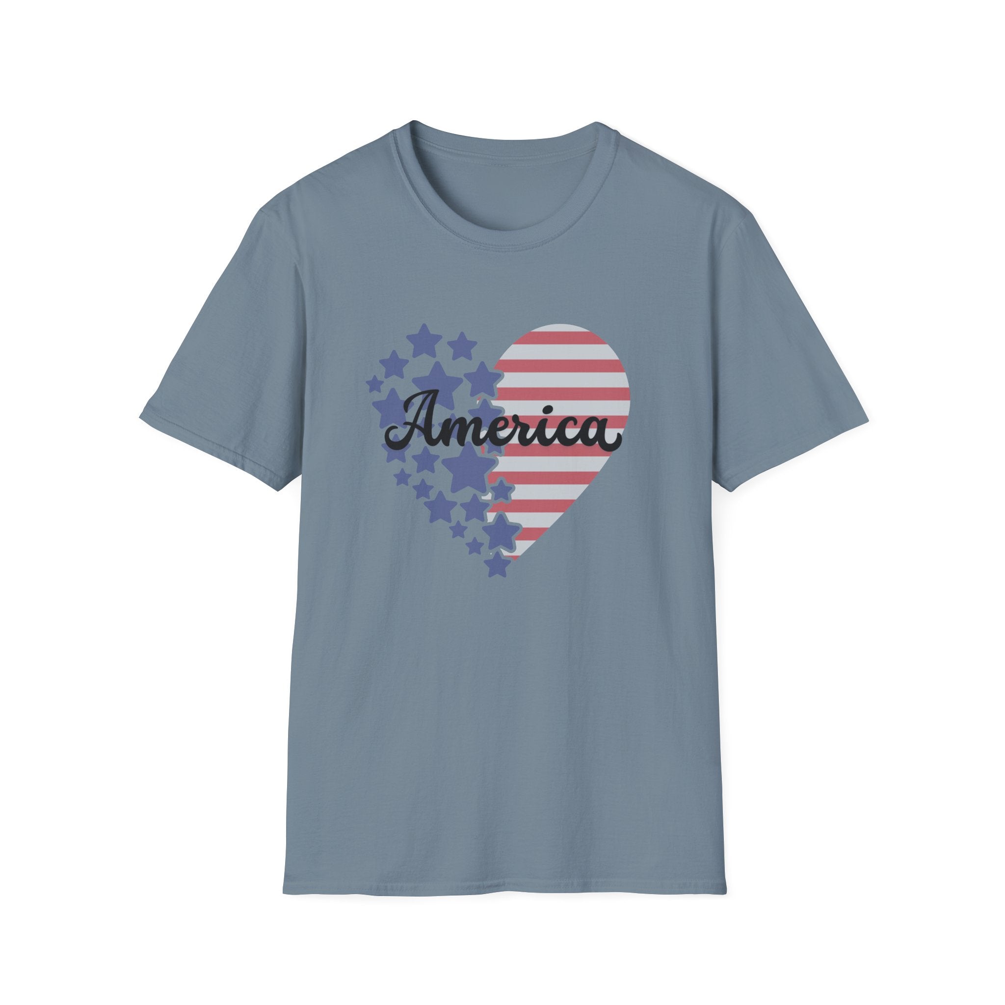 America Heart Patriotic T-Shirt, Vintage USA Flag Graphic Tee, Retro Fourth of July Shirt, Soft Americana Aesthetic Apparel, Cute Summer Holiday Outfit T-Shirt