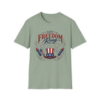 Let Freedom Ring T-Shirt | Patriotic Uncle Sam Hat Graphic Tee, Fourth Of July Charcoal Fireworks Top