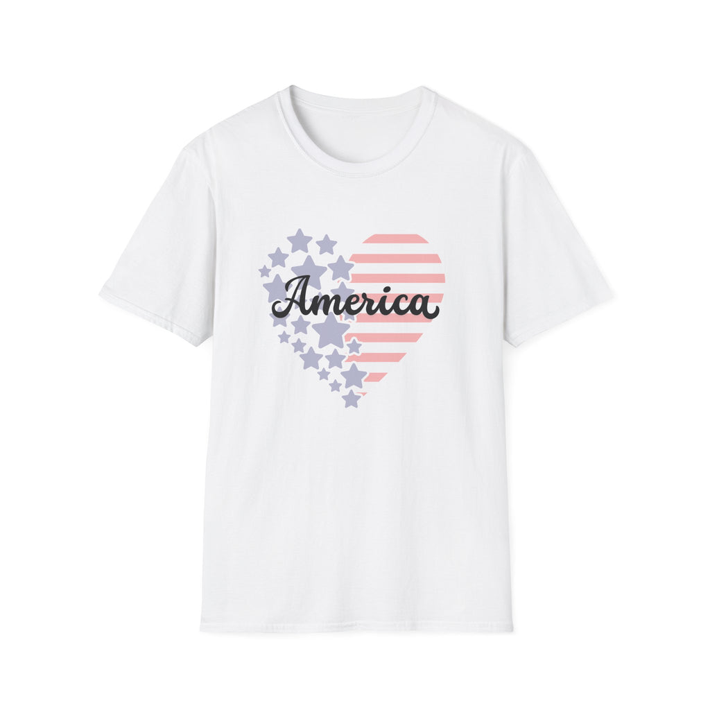 America Heart Patriotic T-Shirt, Vintage USA Flag Graphic Tee, Retro Fourth of July Shirt, Soft Americana Aesthetic Apparel, Cute Summer Holiday Outfit T-Shirt