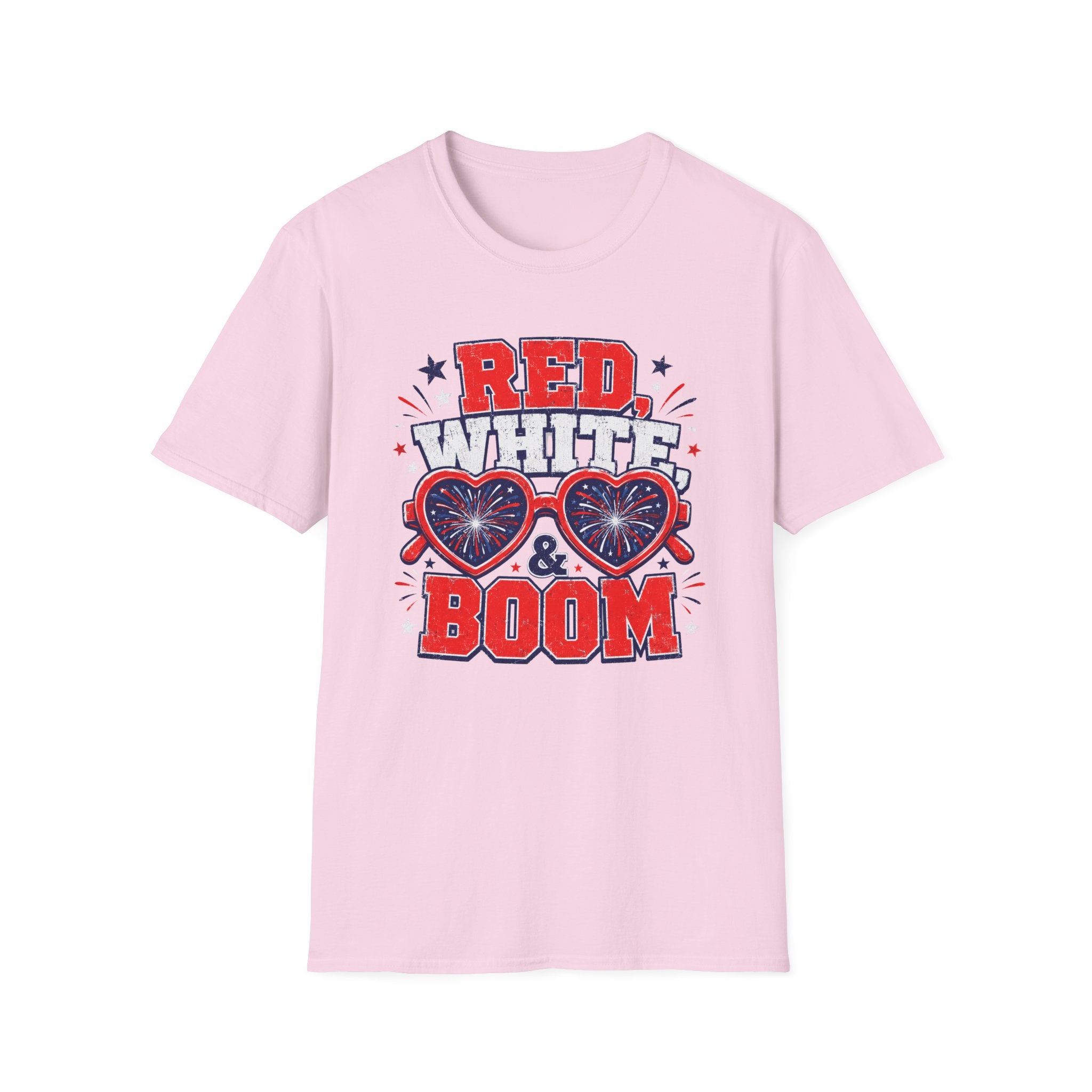 Red White Boom Sunglasses Shirt, Funny Patriotic Heart Glasses Firework Tee, 4th of July Pun Party T-Shirt, Retro Boom America Celebration Gift