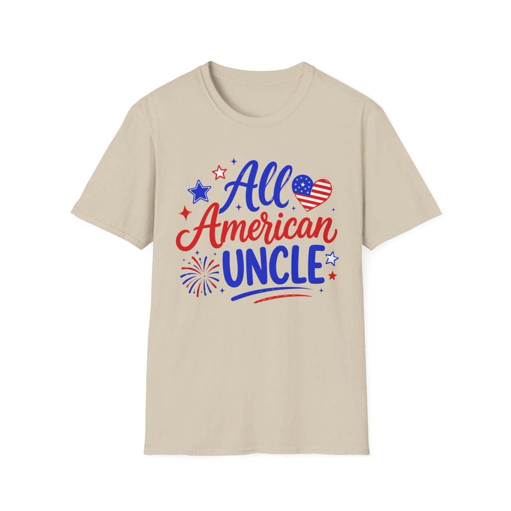All American Uncle Tee, Patriotic USA Shirt, Red White Blue Fireworks Graphic Top, Fourth of July Celebration Outfit T-Shirt