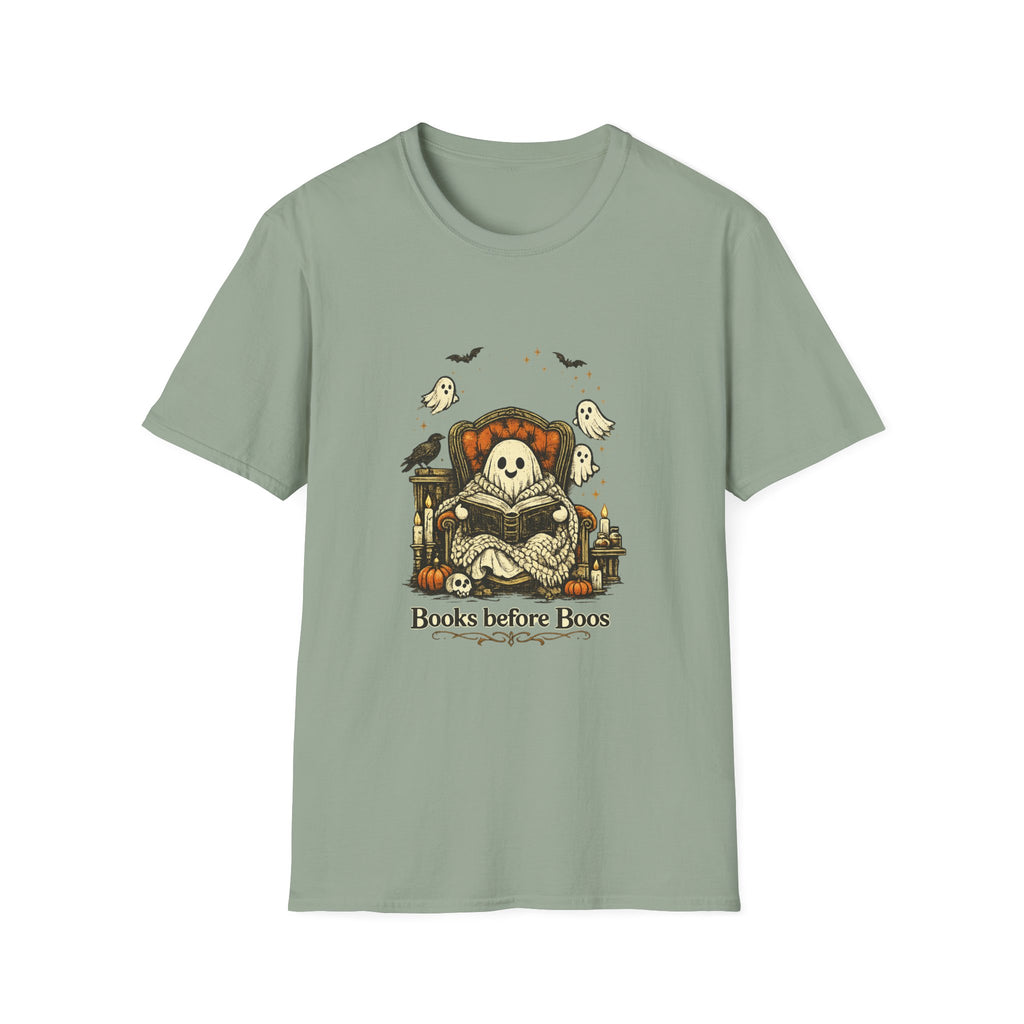 Books Before Boos T-Shirt — Cute Ghost Reading Halloween Tee