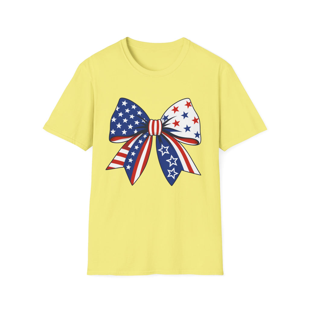 Oversized American Flag Bow T-Shirt, Cheer Bow Stars Stripes Patriotic Tee, Big Coquette 4th of July Bow Shirt, Bold Graphic USA Bow Gift Women Girls Independence Day