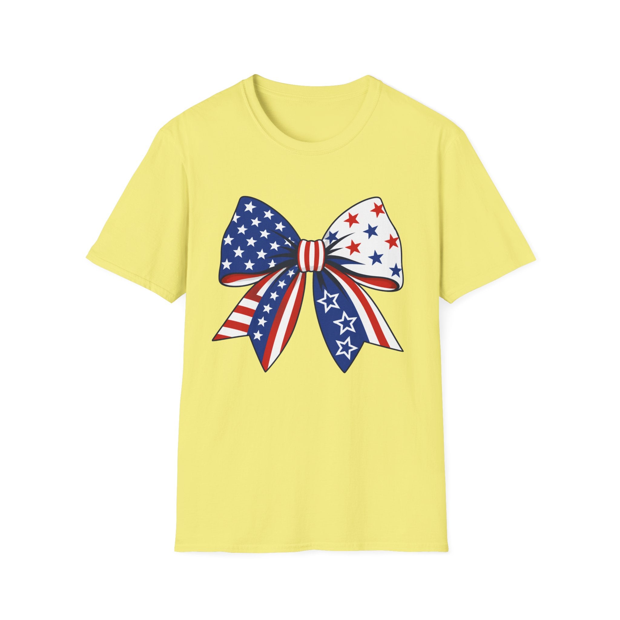 Oversized American Flag Bow T-Shirt, Cheer Bow Stars Stripes Patriotic Tee, Big Coquette 4th of July Bow Shirt, Bold Graphic USA Bow Gift Women Girls Independence Day