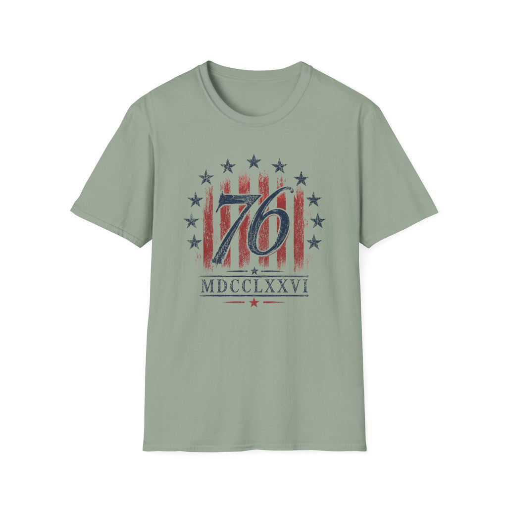 Vintage Style 76 Patriotic Shirt 4th of July Distressed American Flag Graphic Tee Fourth July Roman Numeral MDCCLXXVI Top USA Independence Day