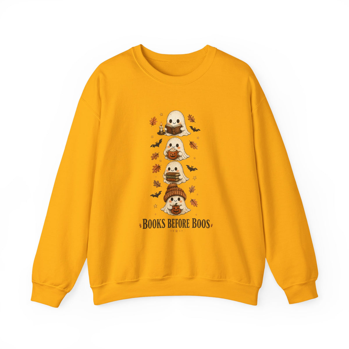 "Books Before Boos" Cute Halloween Ghost Stack Crewneck Sweatshirt