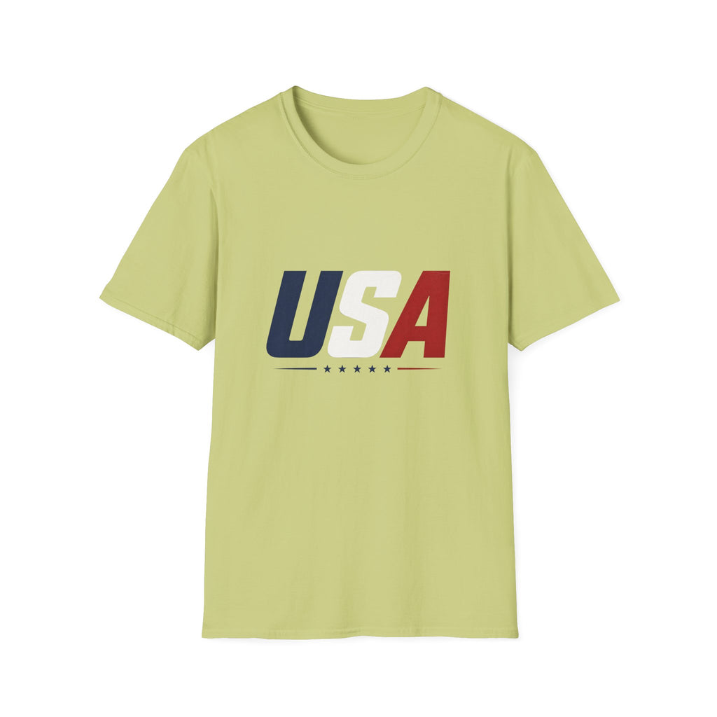 USA Bold Letter T-Shirt Sand, Patriotic American Stars Tee, 4th of July Neutral Color Shirt, USA Red White Blue Sand Tee, Independence Day Gift