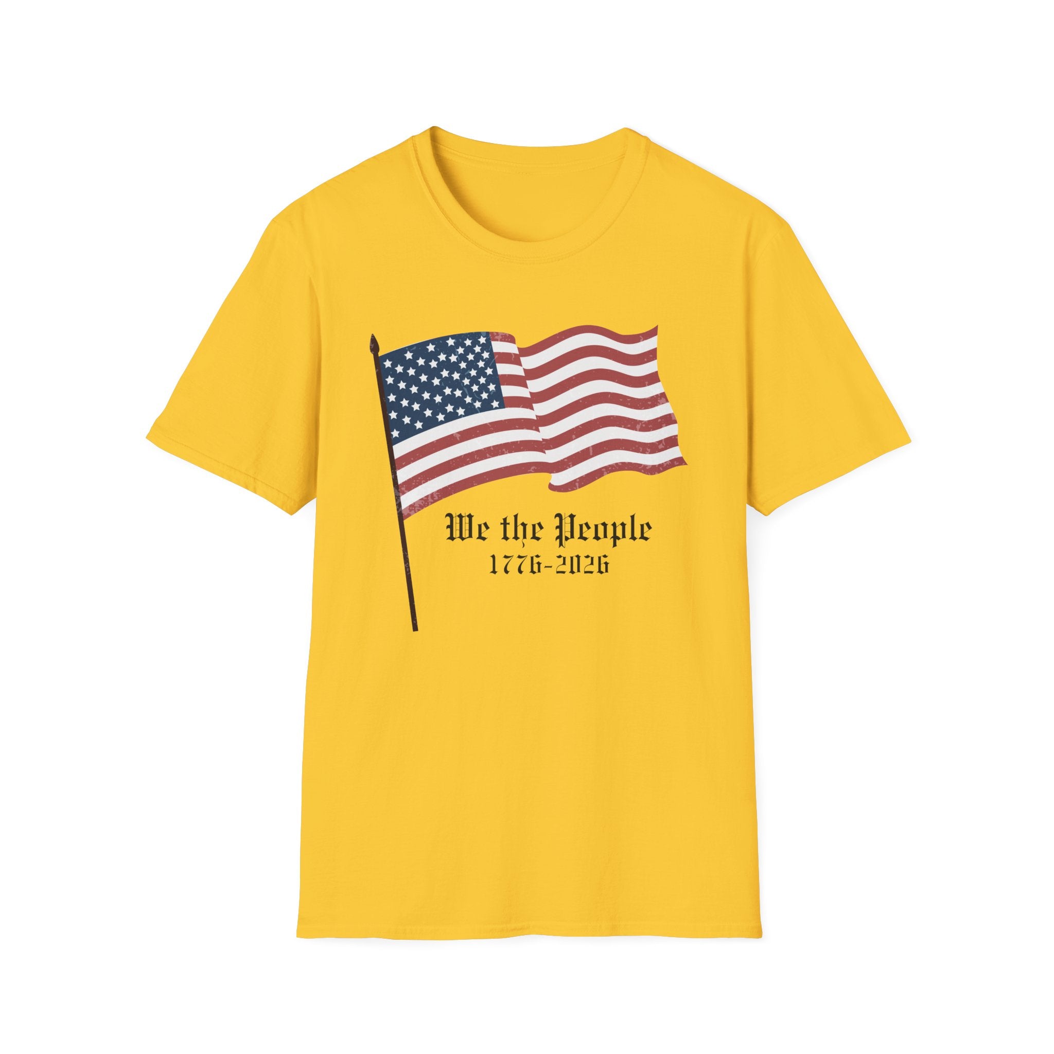 We the People 1776 2026 Waving Flag T-Shirt, Classic Patriotic Flagpole Anniversary Tee, Traditional American Flag 250th Shirt, Gothic Script Constitution
