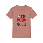 Born on the 4th of July Tee, Patriotic Birthday USA Shirt, Red White Blue Cupcake Graphic Top, Independence Day Celebration Outfit Youth Short Sleeve Tee