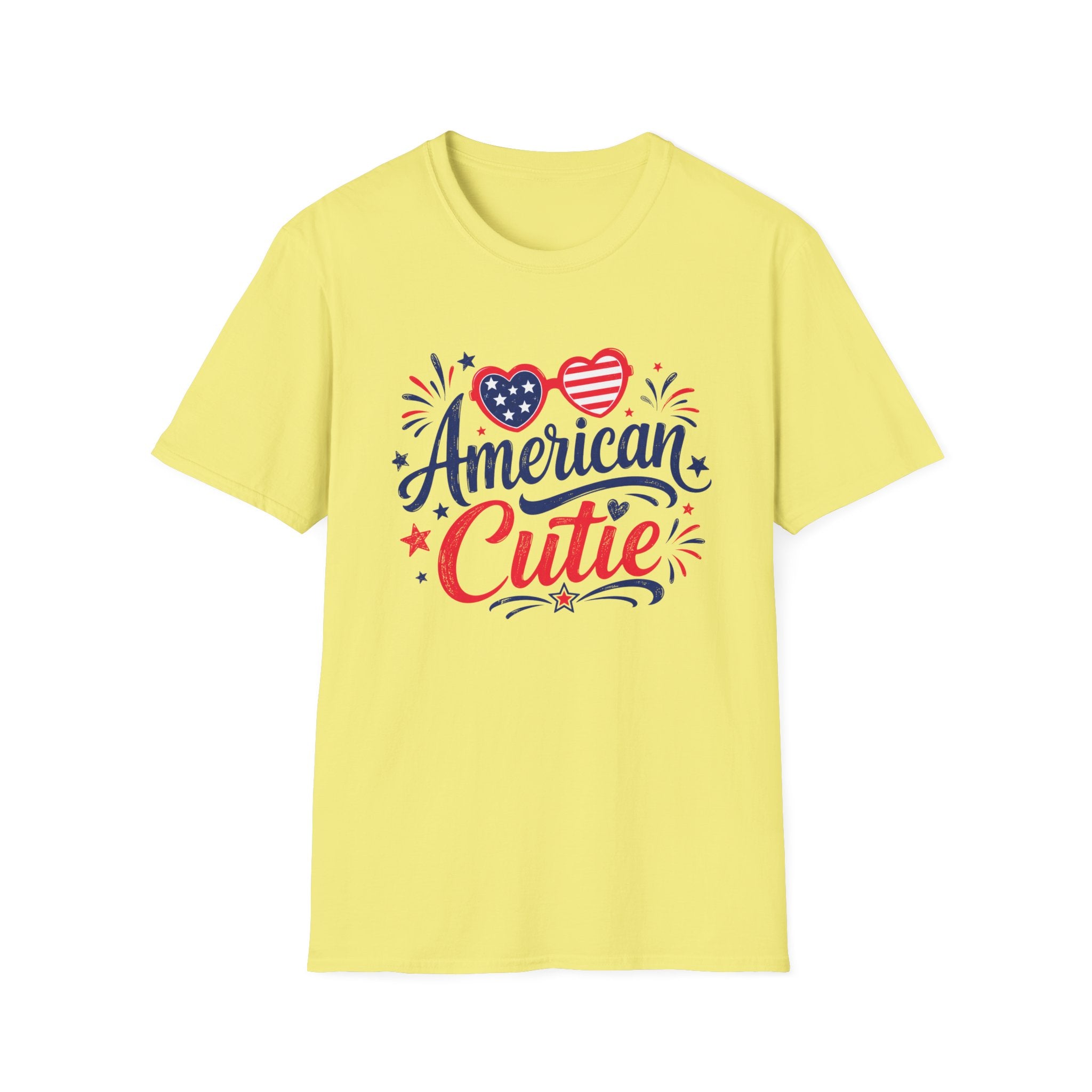 American Cutie T-Shirt | Patriotic Heart Sunglasses Graphic Tee, Fourth Of July Stars Fireworks Top