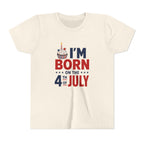 Born on the 4th of July Tee, Patriotic Birthday USA Shirt, Red White Blue Cupcake Graphic Top, Independence Day Celebration Outfit Youth Short Sleeve Tee