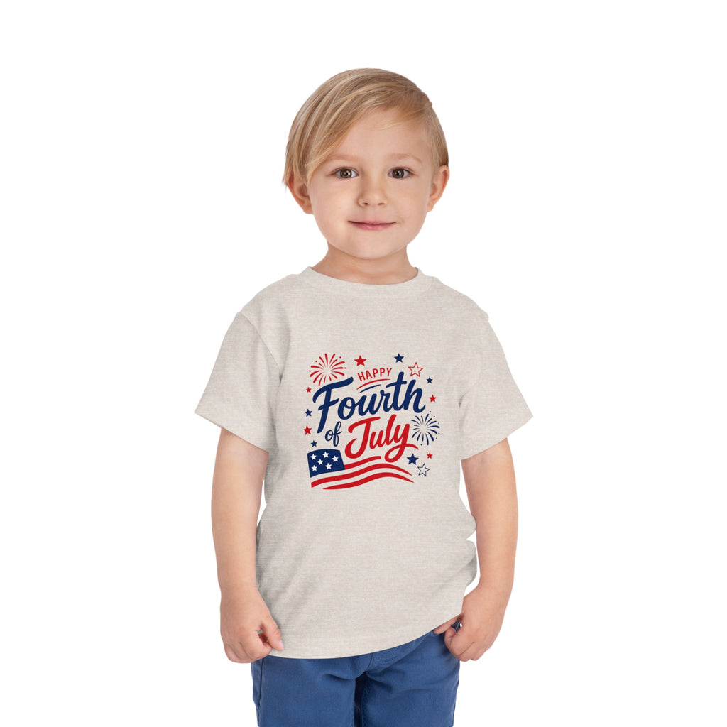 Happy Fourth of July Patriotic T-Shirt, Americana Fireworks Graphic Tee, Retro Independence Day Shirt, Summer Celebration Apparel, Red White Blue Outfit Toddler Short Sleeve Tee