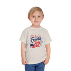 Happy Fourth of July Patriotic T-Shirt, Americana Fireworks Graphic Tee, Retro Independence Day Shirt, Summer Celebration Apparel, Red White Blue Outfit Toddler Short Sleeve Tee
