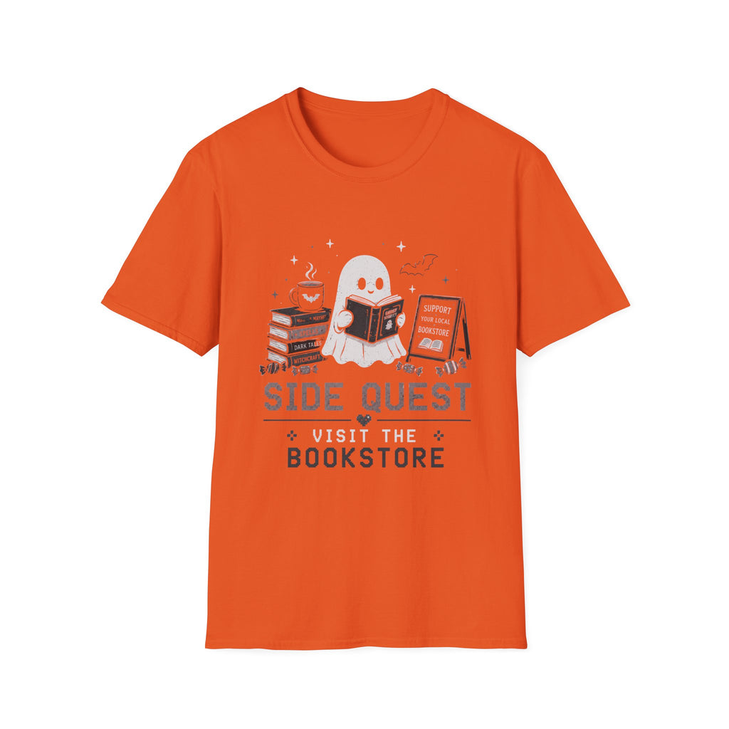 Ghost Reader T-Shirt — "Side Quest: Visit the Bookstore" Cute Halloween Book Lover Tee
