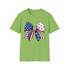 Oversized American Flag Bow T-Shirt, Cheer Bow Stars Stripes Patriotic Tee, Big Coquette 4th of July Bow Shirt, Bold Graphic USA Bow Gift Women Girls Independence Day