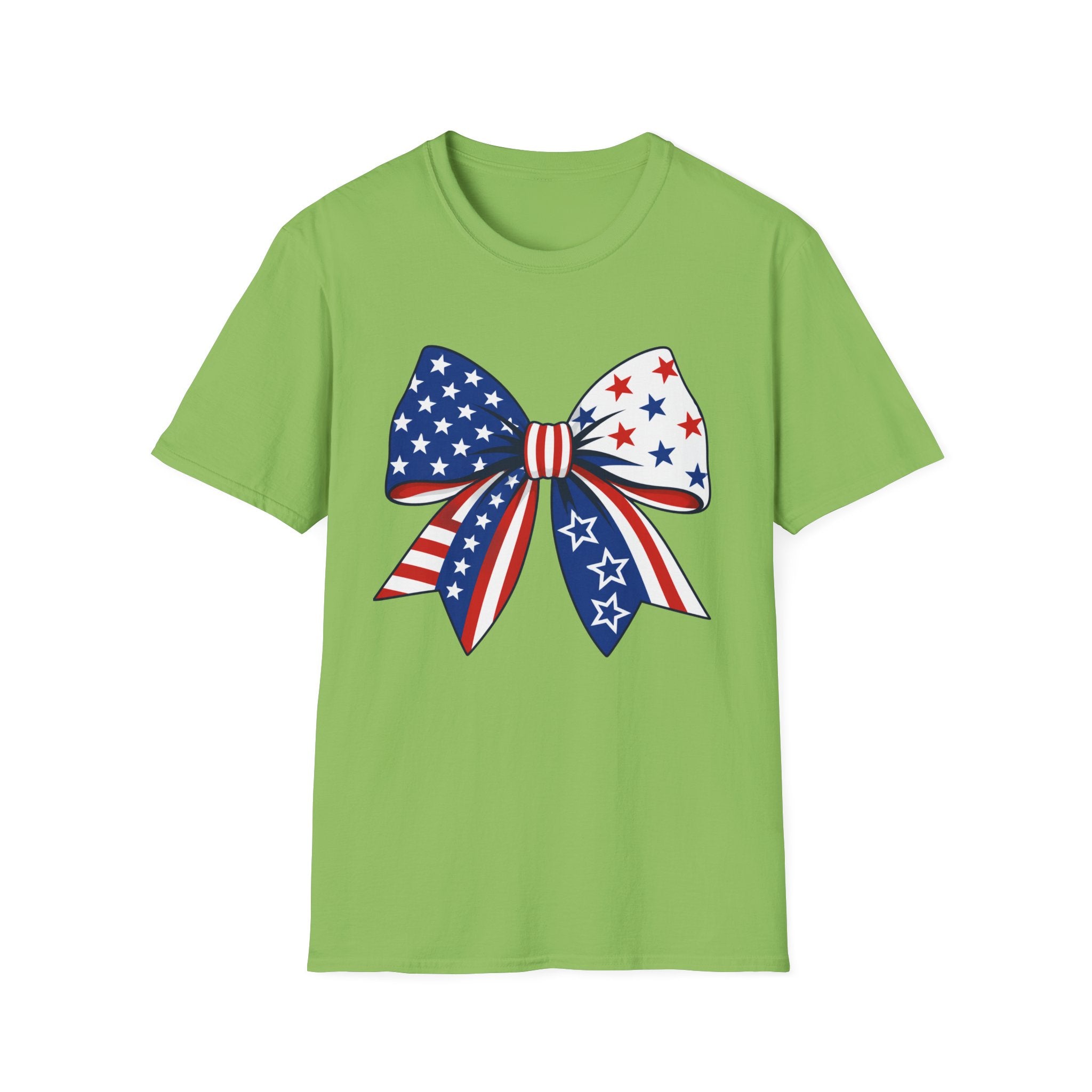 Oversized American Flag Bow T-Shirt, Cheer Bow Stars Stripes Patriotic Tee, Big Coquette 4th of July Bow Shirt, Bold Graphic USA Bow Gift Women Girls Independence Day