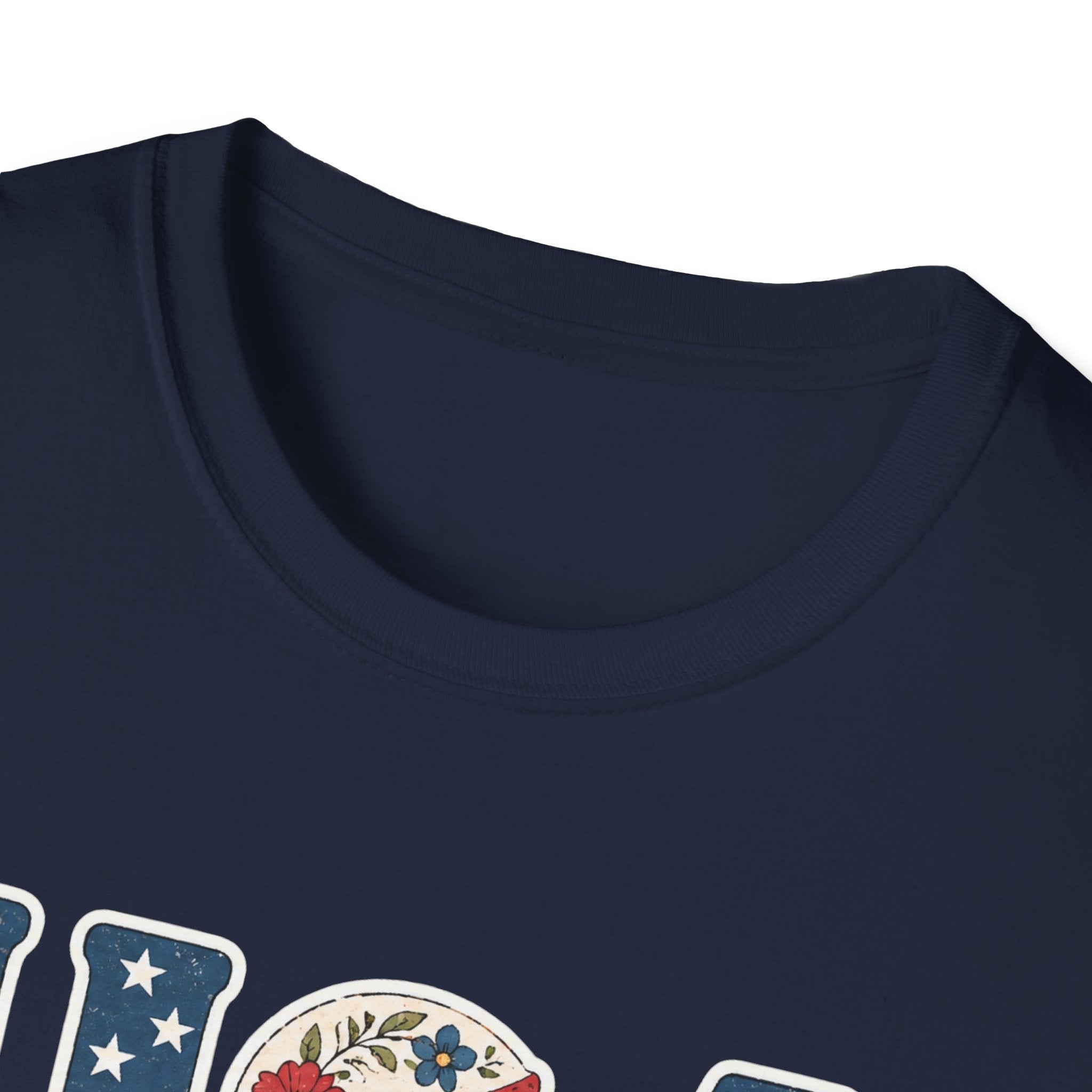 USA Patriotic Floral T-Shirt | American Flag Block Lettering Graphic Tee, Fourth Of July Vintage Cottagecore Top