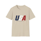 USA Bold Letter T-Shirt Sand, Patriotic American Stars Tee, 4th of July Neutral Color Shirt, USA Red White Blue Sand Tee, Independence Day Gift