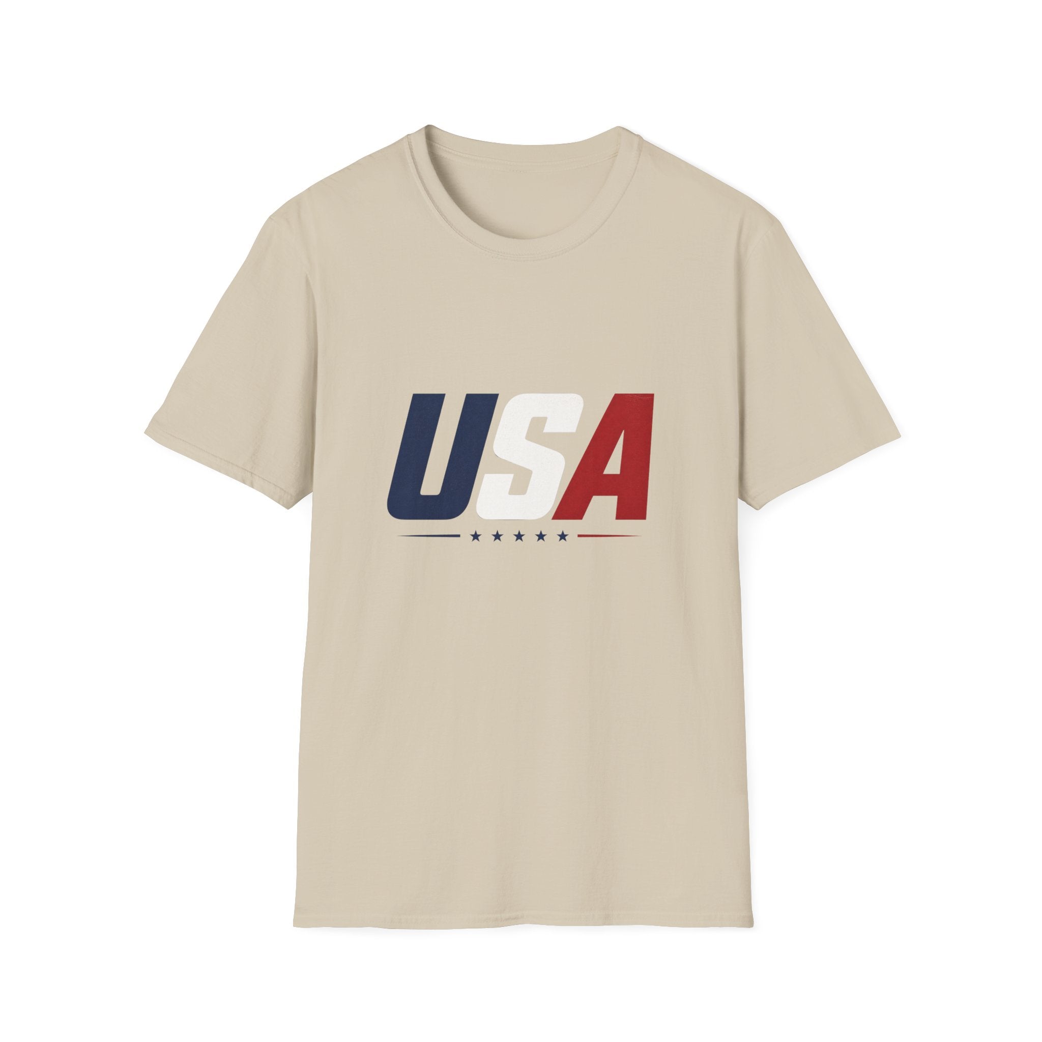 USA Bold Letter T-Shirt Sand, Patriotic American Stars Tee, 4th of July Neutral Color Shirt, USA Red White Blue Sand Tee, Independence Day Gift